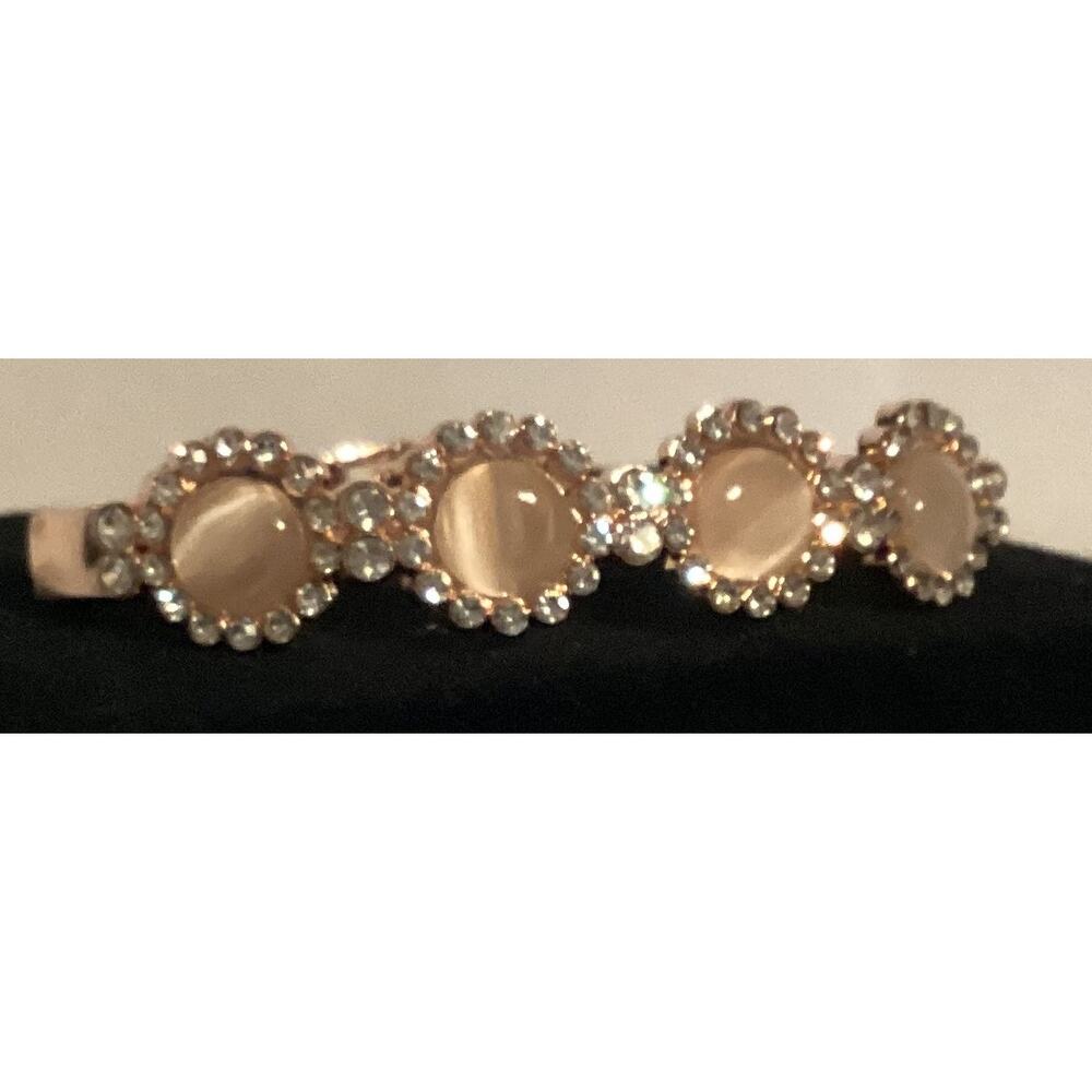 2753 NWOT Rose Gold Bracelet Bangle With Pink Beads and Cubic Zirconia Crystals